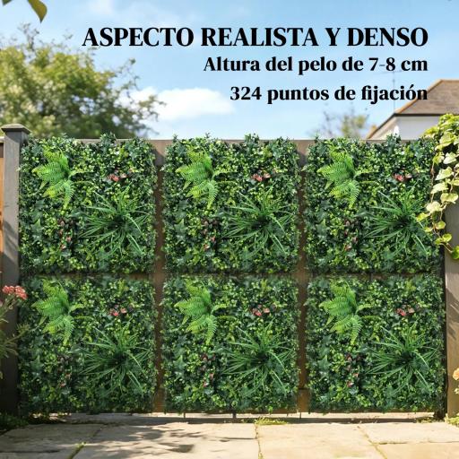 Set de 6 Setos Artificiales Ocultación Jardín 50x50 cm Tipo Milán Fácil Montaje Anti-UV para Terraza Balcón Verde [2]