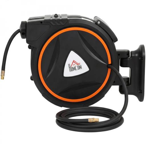 Manguera Compresor Aire 20 m + 2 m Conector de 1/4'' BSP con Soporte para Pared Giratorio 180° Negro [11]