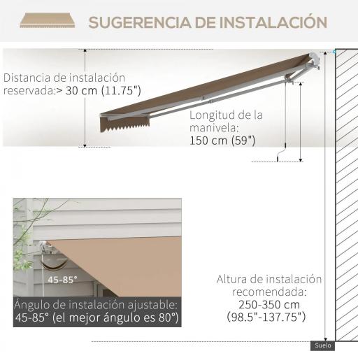Toldo para Balcón 350x250 cm con Manivela de Metal Impermeable y Anti-UV para Jardín Terraza Ventanas Marrón [6]