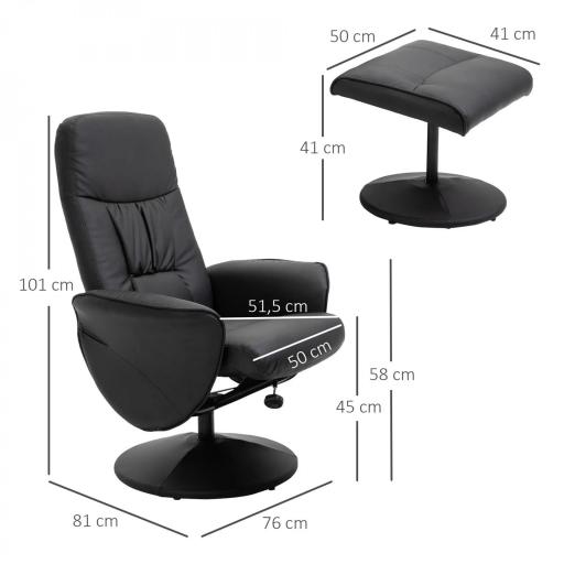 Sillón de Relax con Reposapiés Respaldo Reclinable hasta 145° para Salón Dormitorio Oficina 76x81x101 cm Negro [1]