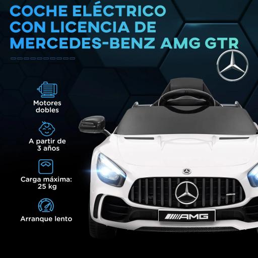 Coche Eléctrico para Niños de +3 Años Mercedes-Benz AMG GTR con Batería 12V Mando a Distancia Faros Bocina Música Blanco [3]