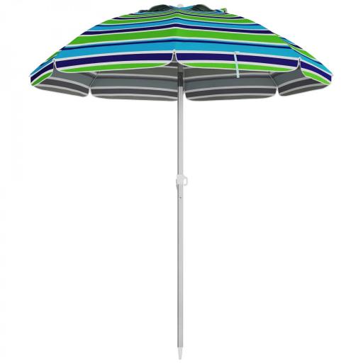 Sombrilla de Playa Ø178x205 cm con Reclinación 45° Altura Ajustable Anti-UV Impermeable y Bolsa de Transporte Multicolor [7]