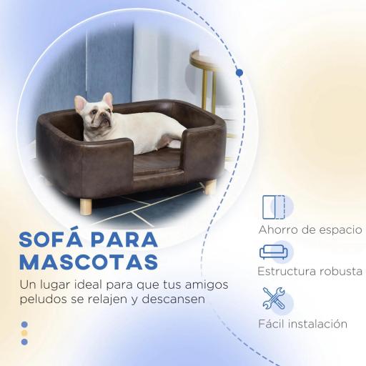 Sofá para Mascotas Sofá para Perros Pequeños y Medianos Asiento Acolchado Cómodo 74x48,5x31 cm Marrón [3]