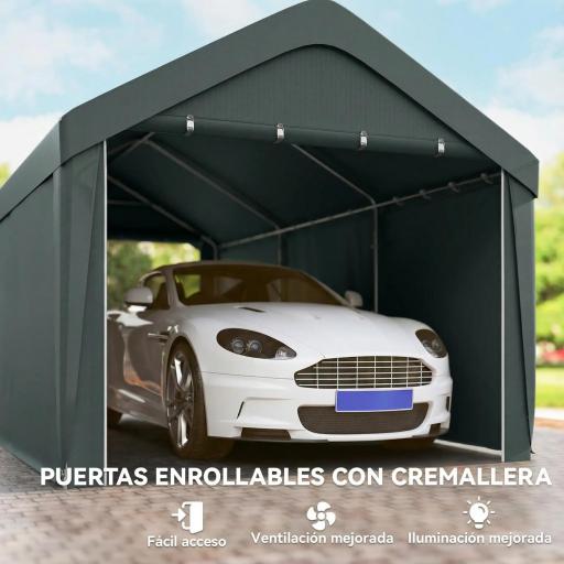 Carpa Garaje de Exterior 3x6 m con Tejido PE Resistente Estructura de Acero y Paredes Desmontables Gris Oscuro [4]