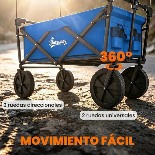 Carro Plegable con Toldo Desmontable Longitud y Ángulo del Mango Ajustables y Bolsa de Transporte Carga 100 kg Azul [5]