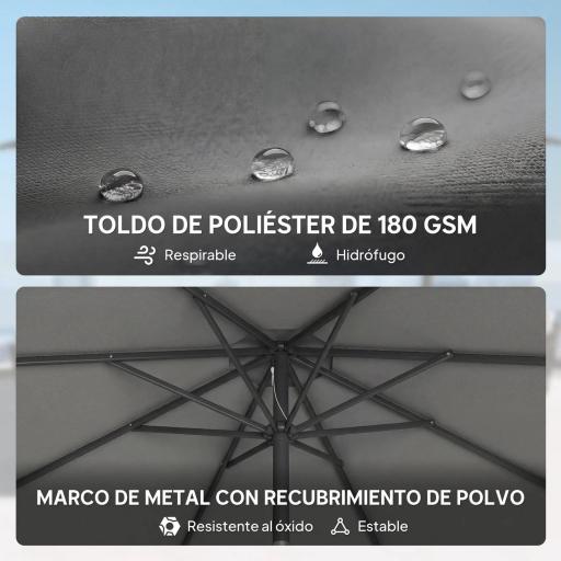 Sombrilla Terraza Exterior 3x3m con Base Bolsa de Arena Manivela Inclinación Costillas Retráctiles Gris Oscuro [6]