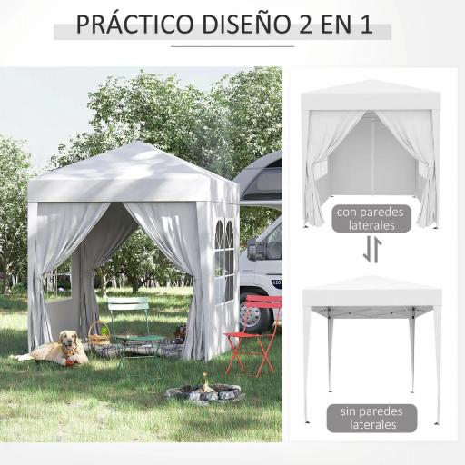 Cenador de Jardín 2x2m con 4 Paredes Laterales Tela Oxford 2 Puertas 2 Ventanas y Bolsa de Transporte Impermeable Blanco [2]