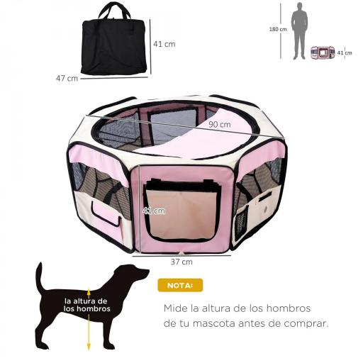 Parque Plegable para Perros y Gatos Corralito Portátil para Animales Pequeños Impermeable de Tela Oxford Ø90x41 cm Rosa [1]