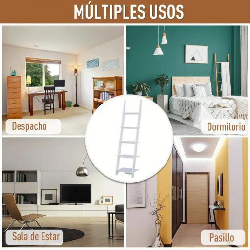 Estantería de Escalera Moderna Estantería para Libros Librería con 5 Estantes para Salón Oficina 50x40x195 cm Blanco [4]