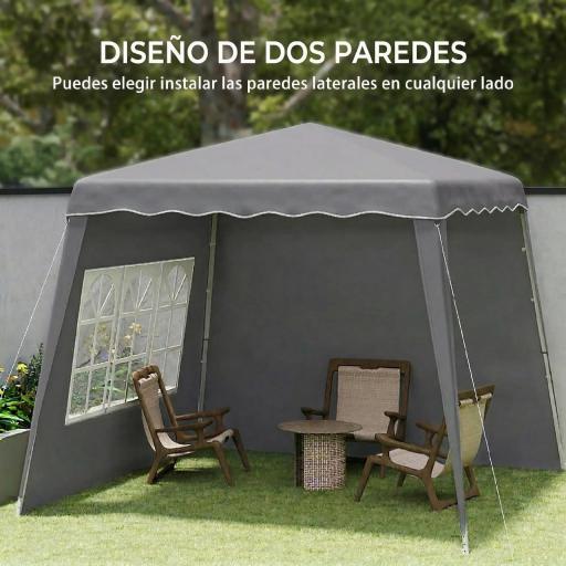 Carpa Plegable Pop-up 2,89x2,89m Cenador Pabellón de Jardín con Paredes Laterales Altura Ajustable Protección UV50+ Gris [2]
