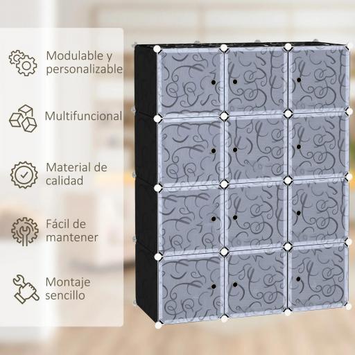 Armario Modular Plástico Estantería 12 Cubos con Puertas para Almacenamiento de Ropa Armario Ropero Organizador para Almacenamiento Juguetes y Libros Montaje en Bricolaje [2]