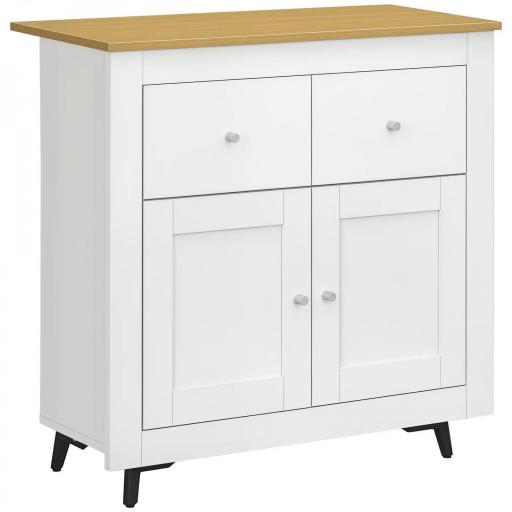 Aparador Compacto de Cocina Buffet Auxiliar de Comedor con Puertas y Cajones para Salón Entrada 78x35x80 cm Blanco [3]