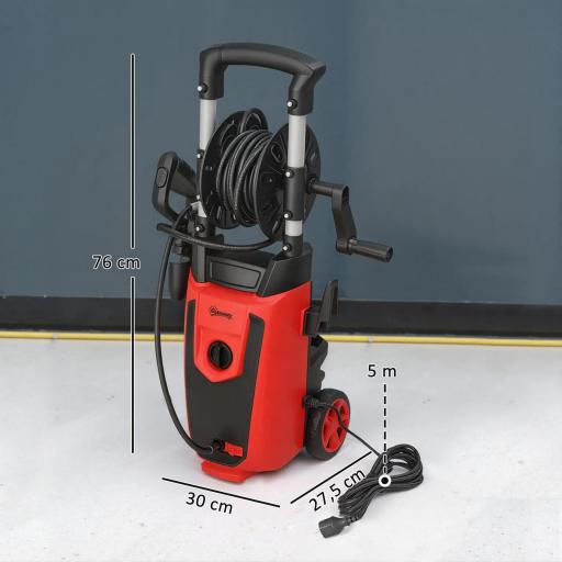Hidrolimpiadora de Alta Presión 1800W con Accesorios Ángulo Ajustable y Parada Automática 30x27,5x76 cm Rojo y Negro [1]