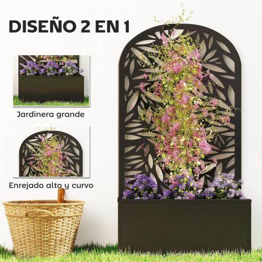 Jardinera con Pantalla de Privacidad Curva de Hojas de Metal y Opción de Montaje en Pared 61x23x113 cm Negro [2]