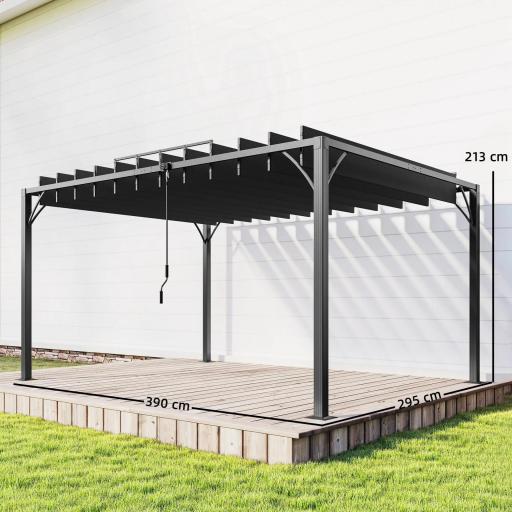 Pérgola de Jardín 3x4 m con Protección UPF 50+ Gazebo con Techo Ajustable Estructura de Aluminio para Exterior Gris [1]