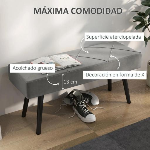 Taburete Pie de Cama Multifuncional con Pies de Acero y Asiento Acolchado para Entrada Pasillo 100x36x45 cm Gris [3]
