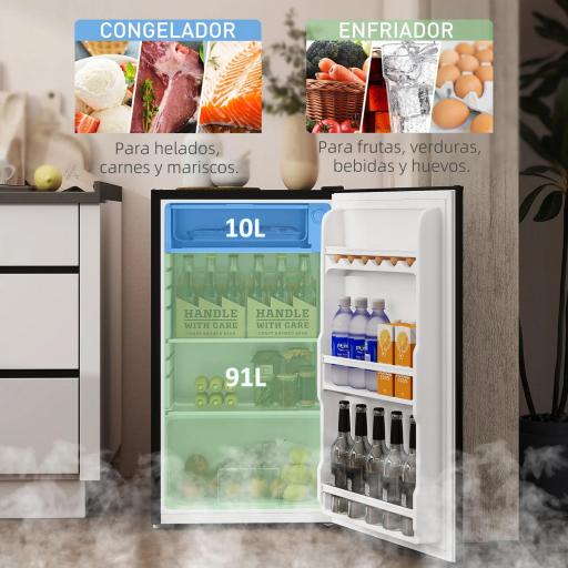 Nevera Pequeña con Congelador 91L Silenciosa Puerta Reversible Temperatura Regulable y Estantes Ajustables Negro [2]