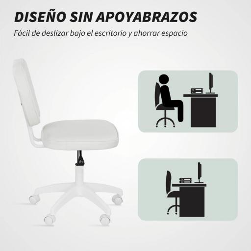 Silla de Oficina Giratoria Tapizada en PU con Altura Ajustable Sin Brazos Carga 120 kg 46x59x82-92 cm Blanco [4]