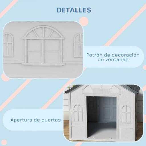  Casa para Perros 84,2x98,2x82 cm con Patrón de Ventana y Techo de Tejas de Imitación para Perros Grandes Gris y Blanco [5]