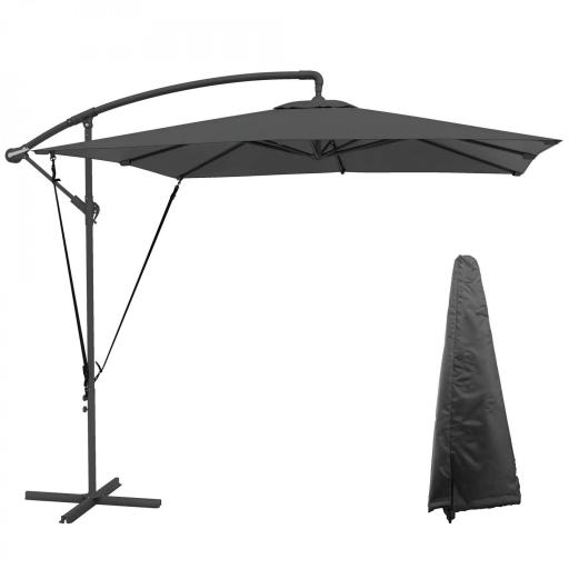 Parasol Excéntrico 247x247 cm con Base Cruzada Manivela Funda Protectora y Toldo Giratorio 360° Gris Oscuro [9]
