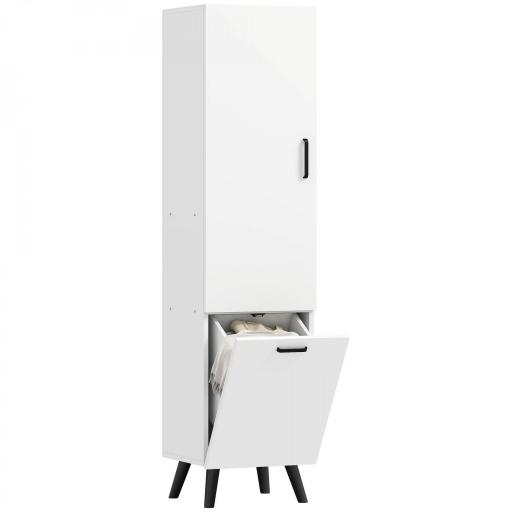 Armario Alto para Baño con Puertas y Estantes Cesto para Ropa Sucia en Espacios Reducidos 35x31,5x144 cm Blanco [8]