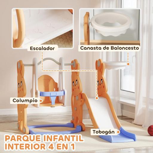 Tobogán Infantil con Columpio con Barandilla y Canasta 4 en 1 para Niños de +18 Meses 147,5x160x107 cm Naranja [3]