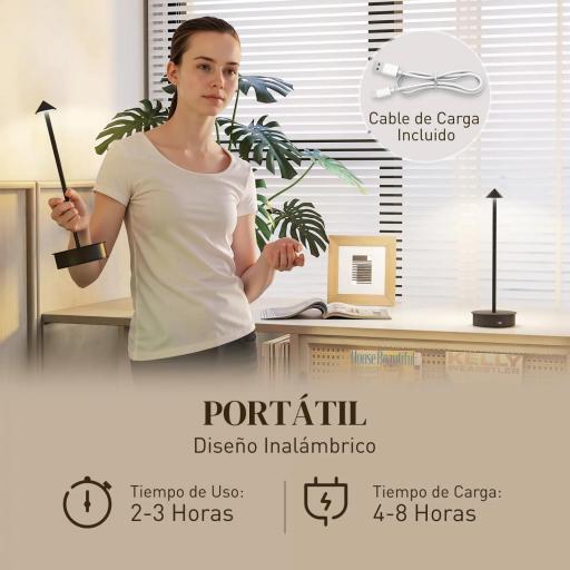 Juego de 2 Lámparas de Mesa LED Recargables con USB y Control Táctil y Luz Regulable Ø10x30 cm Negro [6]