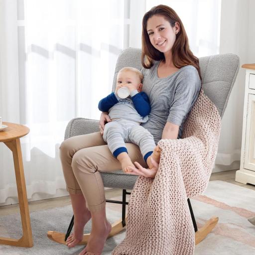 Silla Mecedora de Borreguito Sillón Balancín Oscilante 40° con Patas de Madera de Haya Carga 120 kg 71x98x101 cm Gris