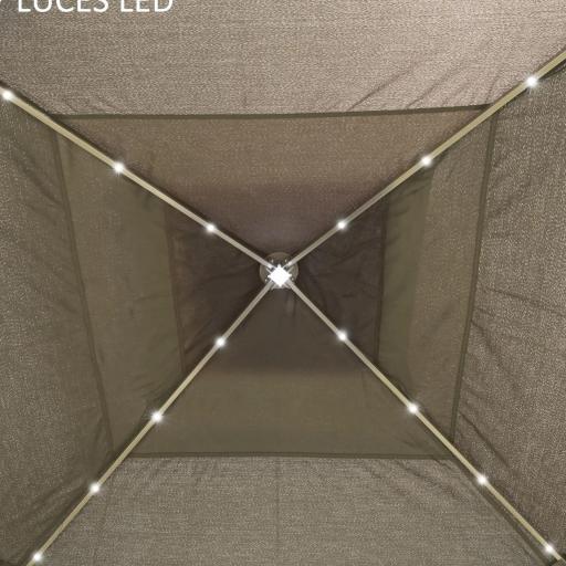 Carpa Plegable con Luces LED 3,3x3,3 m Cenador de Jardín con Control Remoto con 4 Mosquiteras Altura Ajustable Beige [6]