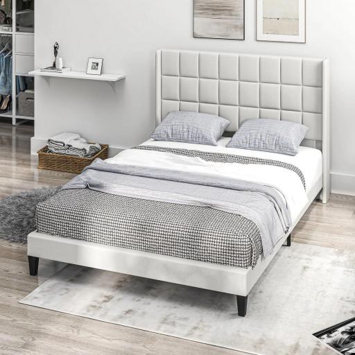 Cama 135x190 cm con Almacenaje Inferior Tapizada y Cabecero Acolchado con Orejas Beige [2]