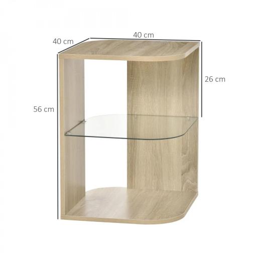 Mesita Auxiliar de Salón Moderna Mesilla de Noche con 3 Estantes Tablero de Cristal Mesita de Café para Sala de Estar Dormitorio 40x40x56 cm Madera Natural [1]
