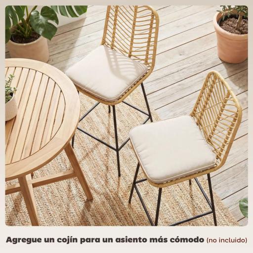 Taburetes Altos de Cocina Juego de 2 con Asiento de Ratán Sintético Taburetes de Bar con Patas de Acero 42,5x52x102 cm Natural [2]