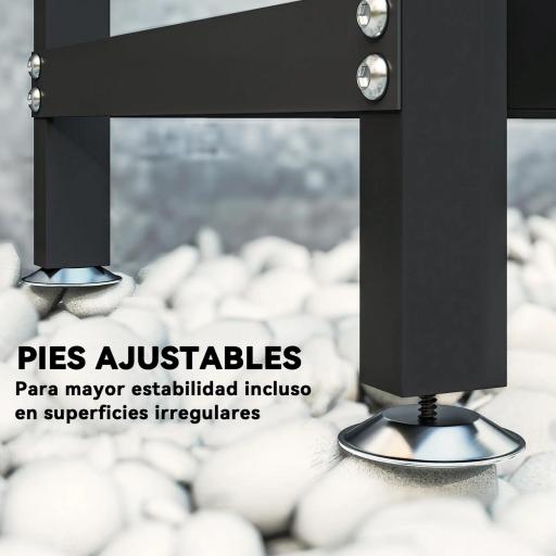 Leñero Exterior Metálico de Chimenea Soporte para Leña con Cubierta Impermeable y Cadenas de Acero 235x31x116 cm Negro [7]