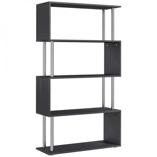 Librería en Forma S Estantería para Libros de 4 Niveles Mueble Estantería para Salón Oficina Estudio 80x30x145 cm Negro [6]
