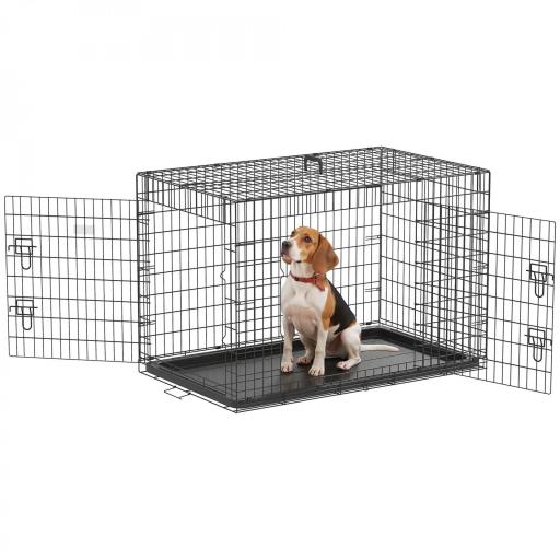 Jaula para Perros Plegable Jaula para Perros Medianos con 2 Puertas Bandeja Extraíble Asa y Marco de Alambre Acero 106x71,5x76 cm Negro [8]