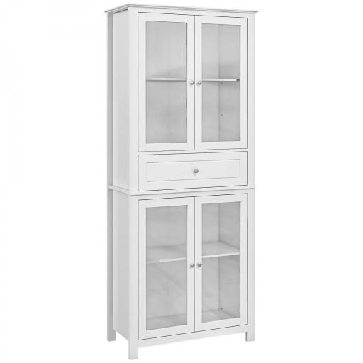 Alacena de Cocina Mueble Vitrina con 4 Puertas de Vidrio Templado Cajón y Estantes Ajustables 74x35,5x181,5 cm Blanco [2]