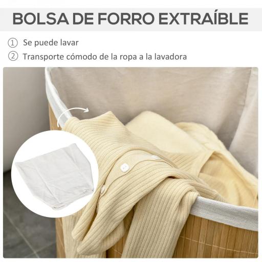 Cesto para Ropa Sucia de Bambú Capacidad de 55L Cesta para la Colada en Forma de Abanico 38x38x57 cm Natural [5]