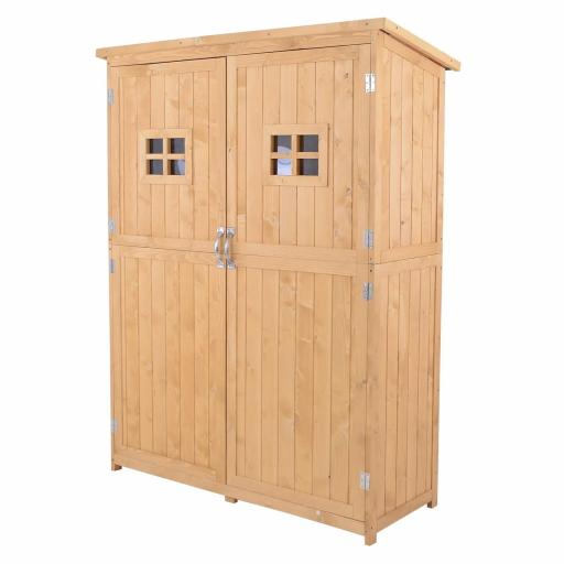 Armario de Madera para Exterior para Herramientas de Jardinería con Doble Puerta y Estantes 127,5x50x164 cm Natural [8]