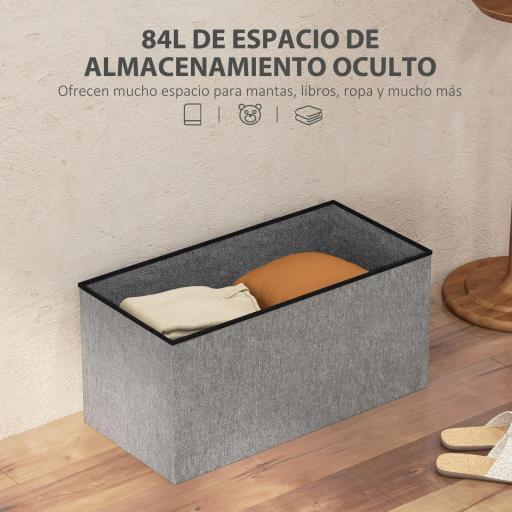 Baúl de Almacenaje para Dormitorio Plegable 84L Tapizado de Lino Sintético con Tapa para Salón 76x38x38 cm Gris Claro [5]