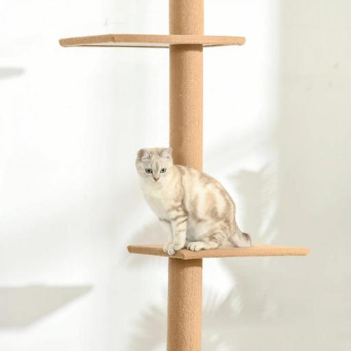 Árbol Rascador para Gatos de Suelo a Techo Torre para Gatos con Altura Ajustable 43x27x228-260 cm Marrón Claro y Beige [6]