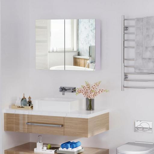 Armario de Baño con Espejo Armario de 2 Puertas con 3 Estantes Interiores Estilo Moderno para Dormitorio Salón 80x15x60 cm Lila Claro