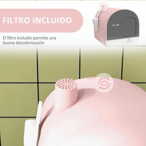 Arenero para Gatos Caja de Arena Cerrada para Gatos con Bandeja Extraíble Pala y Filtro 43x44x47 cm Rosa [4]