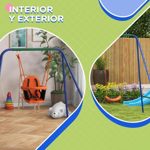 Columpio para Niños y Bebés con 1 Silla para Niños 1 Silla para Bebés y Cinturón de Seguridad 180x160x182 cm Naranja [3]