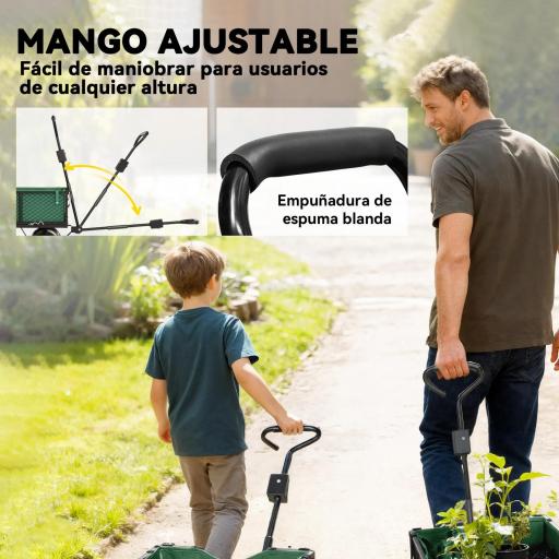Carrito de Jardín con Ruedas Grandes Asa Ajustable y Bolsa Impermeable Removible Carga 300 kg 105x51x54 cm Verde [2]