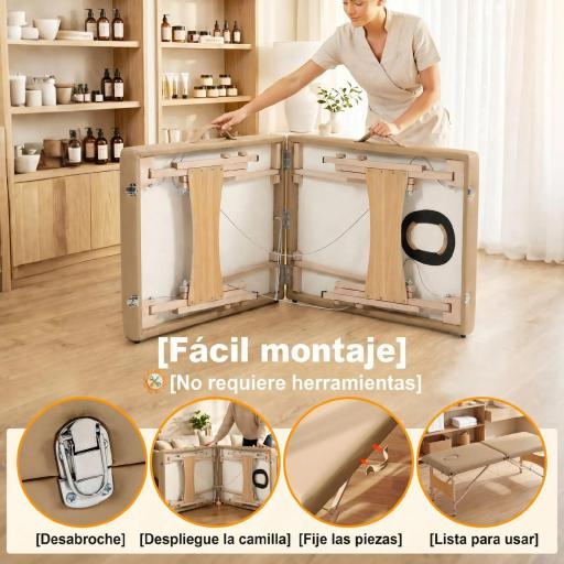 Camilla de Masaje Plegable con Marco de Madera con Altura Regulable y Bolsa de Transporte 186x60x61-87 cm Marrón [7]