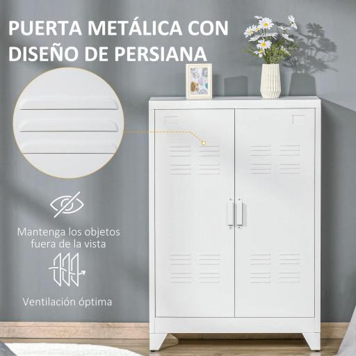 Armario Metálico con 2 Puertas y 2 Baldas Ajustables Mueble Multiusos para Oficina Salón Dormitorio 75x33x110cm Blanco [4]