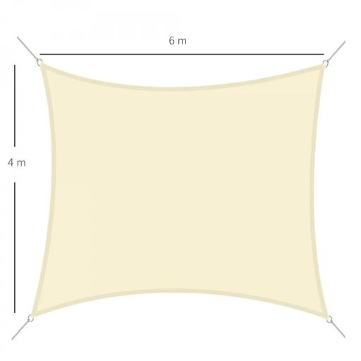 Toldo Vela Rectangular 6x4 m Vela de Sombra para Jardín Patio Terraza Poliéster Anti UV Color Beige [1]