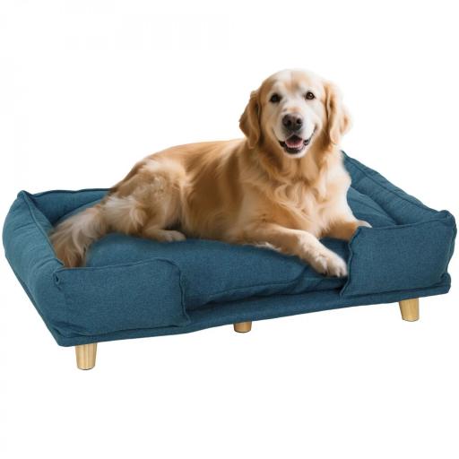 Cama Elevada para Perros con Patas de Madera y Cojín Lavables Cama para Mascotas Carga 30 kg 96x66x24 cm Azul [1]