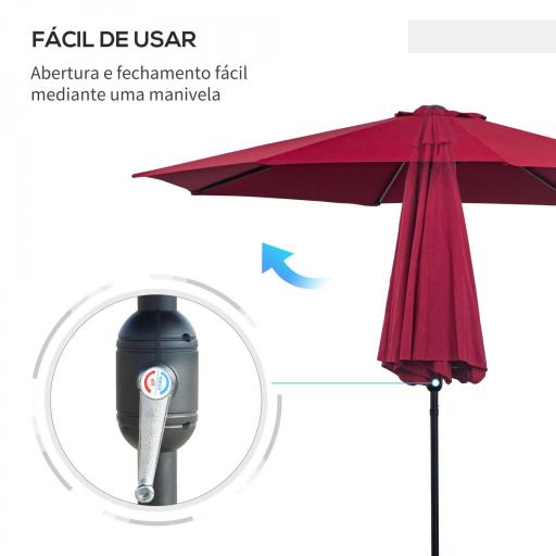 Sombrilla de Jardín Ø295x250 cm con Manivela Parasol Exterior con Mecanismo de Inclinación y Poste Desmontable de Metal para Terraza Piscina Patio Vino Tinto [4]