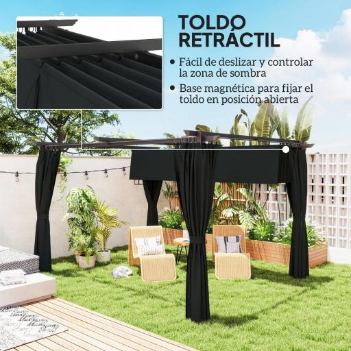 Pérgola con Techo Retráctil 4x3 m Cenador con Paredes Laterales Anti-UV Resistente al Agua para Jardín Patio Gris Oscuro [5]